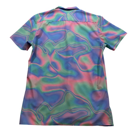 DUVIN Mens Small Button Up Shirt Short Sleeve Trippy Swirl Print Casual Beach - Picture 2 of 11